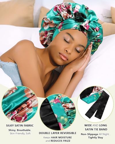 AWAYTR Double Layer Satin Bonnet for Women, Reversible Sleep Hair Wrap - Image 4