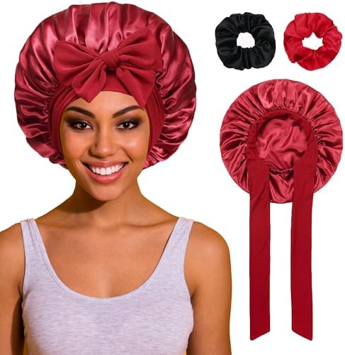 ROYBENS Satin Bonnet with Tie, Silk Hair Sleep Bonnets for Women +Scrunchie by ROYBENS