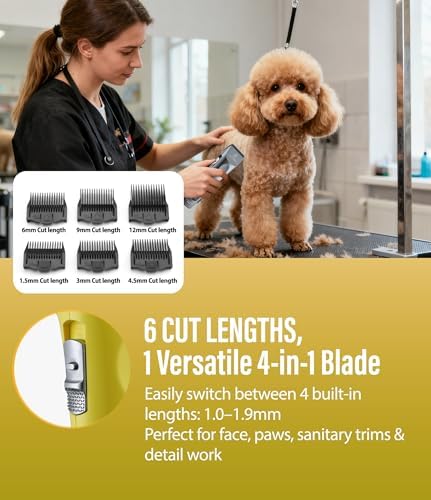 Professional Dog Grooming Clippers with 17H Runtime & Replaceable 440C Blade, 5-Speed Low Noise Electric Dog Shaver for Thick, Matted, Curly Hair, Cordless Clipper for Groomer & Home Use, Yellow - Image 5