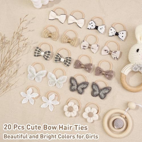 DED Baby Hair Ties with Bows, 20pcs Elastic Ponytail Holders for Infants - Image 3