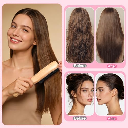 6 Pcs Boar Bristle Slick Back Hair Brush Smoothing Hair Brush for Smooth Frizz Flyaways, Rat Tail Comb Edge Brush Teasing Brush for Men Women - Image 4