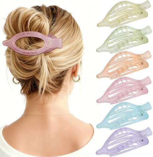 Flat Hair Clips for Women - 6 PCS French Flat Claw Clips Medium Hair Clips for Girls Large Hair Claw Clips for Thick or Thin Hair Strong Hold No Slip Hair Accessories for women (Ice Cream) by Unknown
