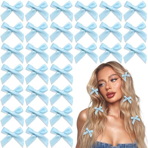 30PCS Blue Bows for Hair Satin Mini Bow Hair Clips Non Slip Small Hair Bows Cute Mini Hair Barrettes Y2K Hair Accessories for Women Girls by YAEISM