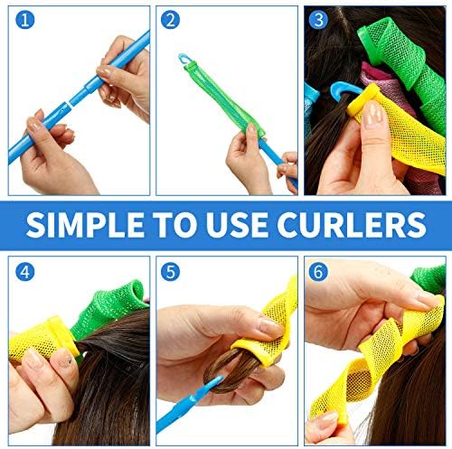 WILLBOND 28 Pieces Heatless Curlers No Heat Spiral Curls Hair Curlers Styling Kit with 2 Pieces Styling Hooks for Most Kinds of Hairstyles (Assorted Color, 15 cm) - Image 6