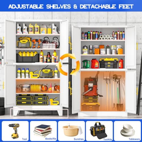 GAIOUS 79'' Metal Pantry Storage Cabinet with 4 Door and Adjustable Shelves - Image 3