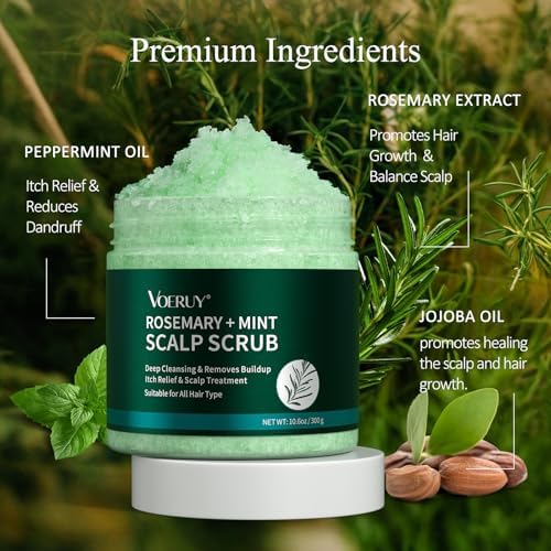 VOERUY Scalp Scrub, Rosemary Scalp Exfoliator Scrub Shampoo, 2-in-1 Scalp Treatment with Mint Oil, Hair Treatment to Clarify and Remove Build Up with Silicone Scalp Massager, 10.6oz/300g (Pack of 2) - Image 3