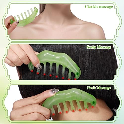 Geiserailie 2 Pcs Jade Combs Gua Sha Stone Scalp Massage Tool - Image 3