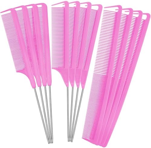 Patelai 12 Pcs Parting Combs Set Rat Tail Combs for Braiding, Pink by Patelai