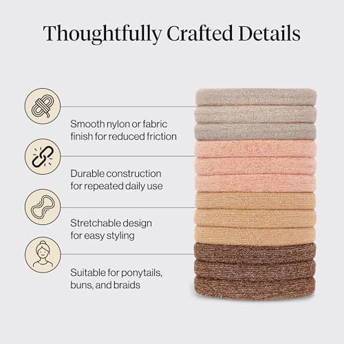 Kitsch Elastic Hair Ties No Damage | Stretchable Hair Bands - Neutral 12pcs - Image 4