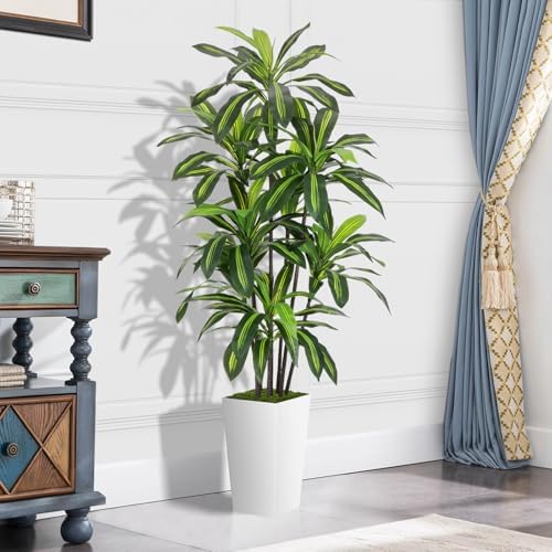 ASTIDY Artificial Plant 6FT Dracaena Fake Tree with White Tall Planter - Image 2