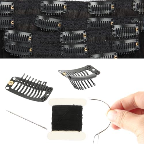 20 Pieces Hair Extension Clips, Black Wig Clip with Needle and Thread Set - Image 5