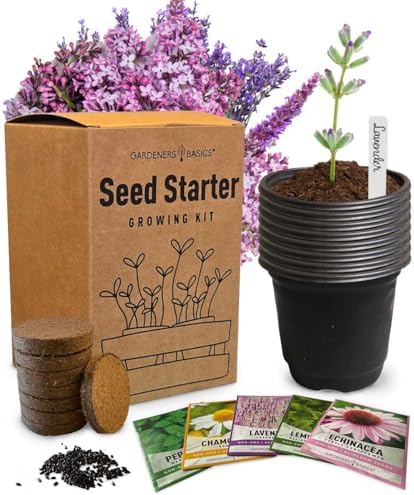 Tea Growing Kit - Includes Medicinal Lavender, Chamomile, Lemon Balm, Peppermint and Echinacea Heirloom Garden Seeds, Grow Pots, Soil, Plant Markers, Indoor Herb Kit Outdoor Tea Garden Kit by GardenersBasics