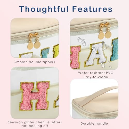 uekeboag Chenille Letter Clear Hair Makeup Bag(07Beige) - Image 3