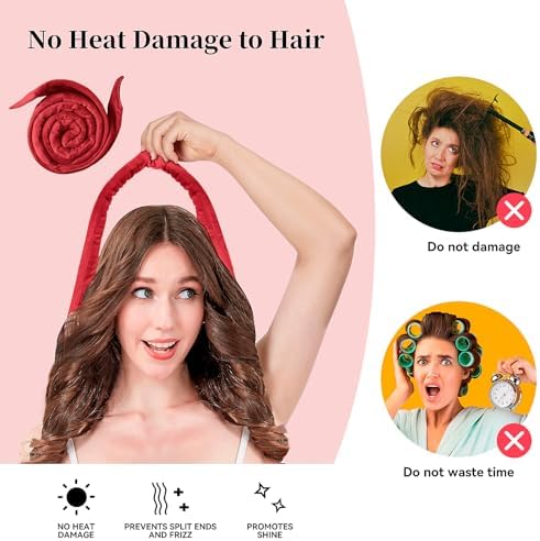 Heatless Curling Rod Headband, 60 Inch Extra Long, Red - Image 3