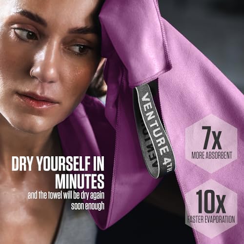 VENTURE 4TH Quick Dry Microfiber Towel for Camping & Gym - Purple XL - Image 4