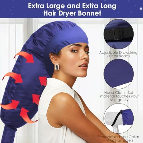 TEPENAR Hair Dryer Bonnet Attachment: Upgraded Extra Large Hooded Dryer Adjustable Hair Dryer Caps - Easy to Use for Natural Curly Textured Hair Care Styling Fast Drying - Dark Blue - Image 2