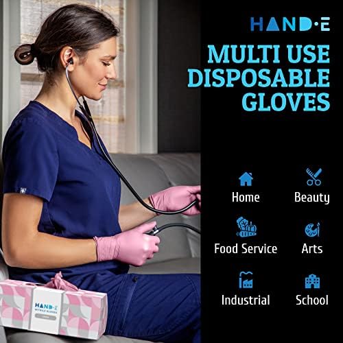 Hand-E Touch Pink Nitrile Disposable Gloves - Esthetician, Nail Tech, Hair Dye & Stylist, Cleaning Gloves - Image 6