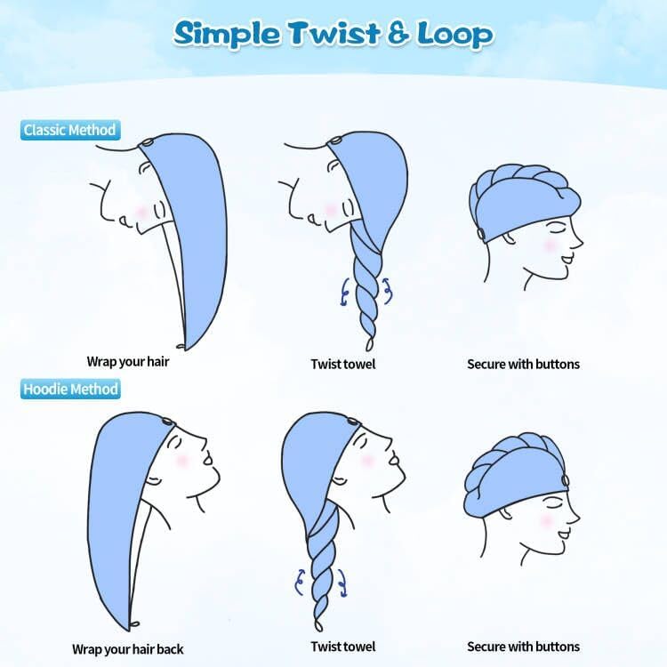 Hair Towel Wrap, 5 Pack Quick Dry Hair Wrap, Highly Absorbent Adjustable Soft Towel Wrap, Anti Frizz Hair Turban with Button & Elastic Loop Hair Towels for Women Wet, Curly, Long Hair - Image 7