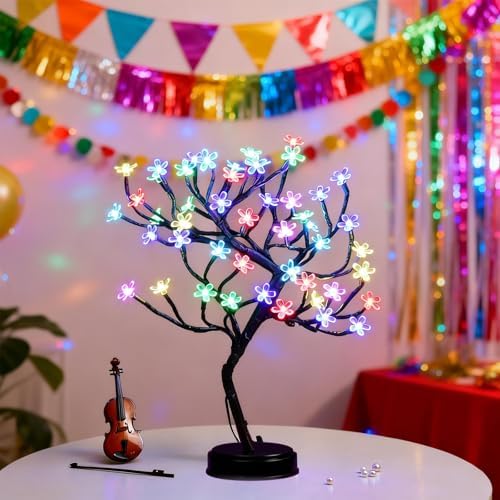 Pooqla 18 Inch 48 LED RGB Cherry Blossom Tree Light with Remote 16 Color-Changing LED Artificial Flower Bonsai Tree Table Top Lamp Home Lit Tree Centerpieces Christmas Decor - Image 5