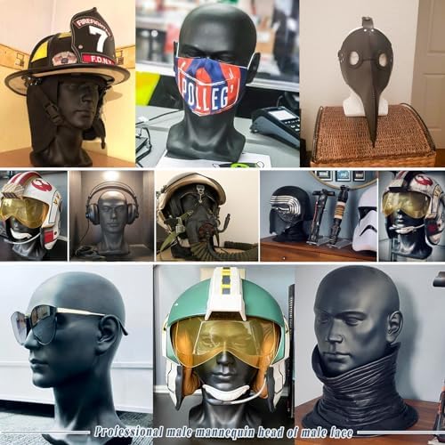 Male Mannequin Head Professional PVC Manikin Head for Display Wigs Hats Headphone Mask Sunglasses Scarf Jewelry Display Stand (Black Matte) - Image 6