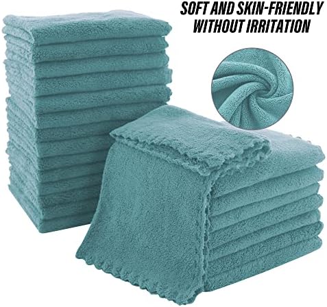 MOONQUEEN Ultra Soft Premium Washcloths Set - 12 x 12 inches - 24 Pack - Quick Drying - Highly Absorbent Coral Velvet Bathroom Wash Clothes - Use as Bath, Spa, Facial, Fingertip Towel (Teal) - Image 4