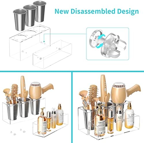 HIIMIEI Hair Tool Organizer, Acrylic Hair Dryer Holder, Bathroom Countertop Blow Dryer Stand Storage, Vanity Organizer for Accessories, Makeup, Flat Irons, Curling Irons, and Toiletries (Clear) - Image 3