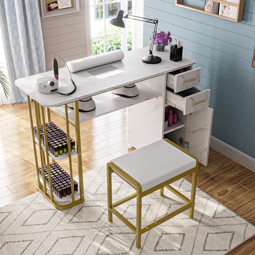 Manicure Table with Dust Collector, Nail Desk and Stool Set - Image 2