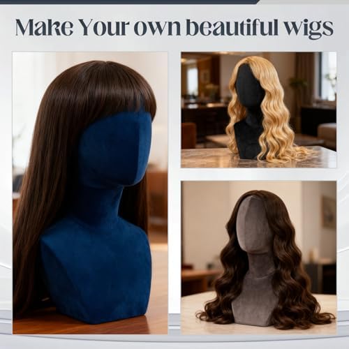 Mannequin Head with Shoulders – Display Model for Wigs, Hats, Jewelry, Sunglasses – Soft Velvet Stand Bust for Store & Home Display (Royal Blue) - Image 7