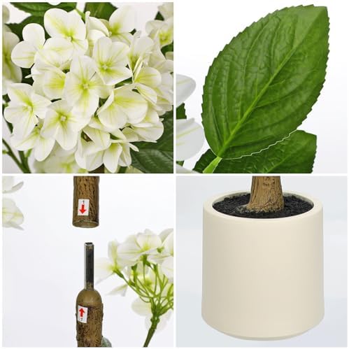 4FT White Hydrangea Artificial Flowers Tree Large Real Touch Faux Silk Hydrangea Plants Potted Fake Flower in White Pot for Home Indoor Outdoor Front Porch Garden Entrance Living Room Decor, 2 Pack - Image 3