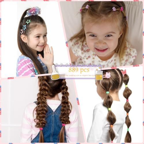 Girls Hair Rubber Bands Colorful Elastic Hair Ties Set Toddler Hair Accessories for Girls with Cute Hair Clips and Box - Image 7