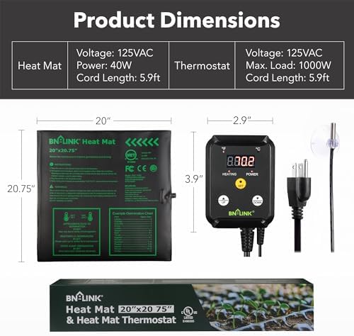 BN-LINK 20" x 20.75" Seedling Heat Mat with Thermostat Controller Combo Set - Image 3