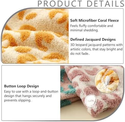 3 PCS Hair Towel Wrap Cute Pastel Floral Print Microfiber Fleece Hair Drying Towel Cap Soft Quick Dry for Women Bath Spa (Leopard) - Image 5