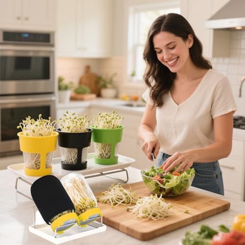 Lulonpon Sprouting Kit, 4 Sprouting Jar Kits, Wide Mouth Quart Mason Jars with Stainless Steel Screen Sprout Lids,1000ml Sprouts Growing Kit, Seed Sprouter Set for Growing Broccoli, Bean, Alfalfa ﻿ - Image 5