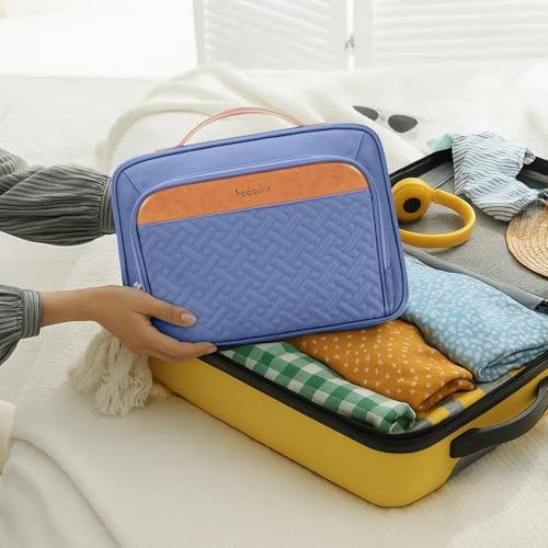 COOSKY Travel Hanging Toiletry Bag for Women, Cruise Ship Essentials, with Jewelry Organizer, Extra Large Makeup Dopp Kit, Waterproof Cosmetic Bags, Toiletries Kit Set with Trolley Belt, Blue - Image 2