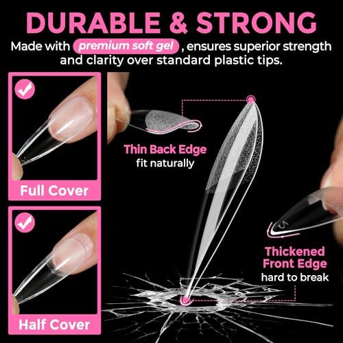 UNA GELLA Long Stiletto Soft Gel Nail Tips Full Cover Pre-shaped Fake Nails - Image 5
