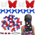 100pcs Hair Beads for Kids Girls Navy Satin Small Hair Bows Acrylic Loc Dreadlock Lace Embroidery Butterfly Hair Clips National Flag Colors Silicone Beads for Braids by Arocooy