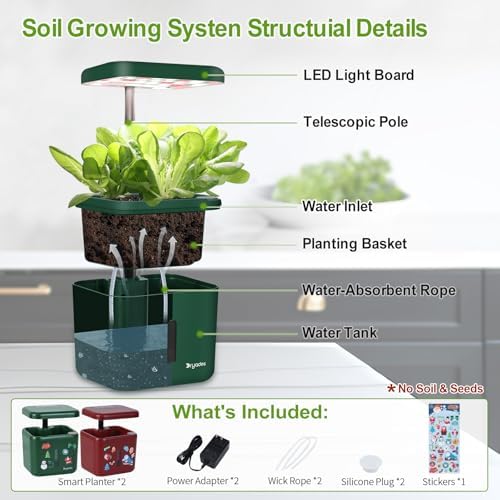 2-Pack Christmas Indoor Planting System Smart Soil Growing Kit with 17-W LED Grow Light Automatic Timed Watering Planters Gift for Friends/Women (No Seeds&Soil) - Image 3