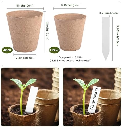 4 Inch Peat Pots, 50PCS Biodegradable Plant Starting Pots Round Nursery Pot, Garden Germination Nursery Pot Bonus 20 Plant Labels (4 Inch, 50P) - Image 3