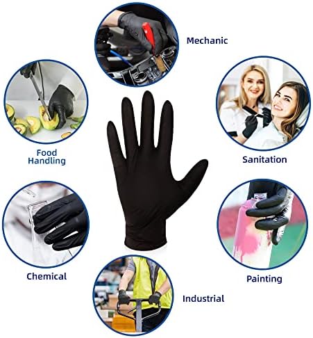 KKD Nitrile Gloves Disposable 100 Count 5.5 Mil Latex Free & Powder Free Gloves For Cooking, Cleaning, Insdustrial and Salon Use, Black, Large - Image 5
