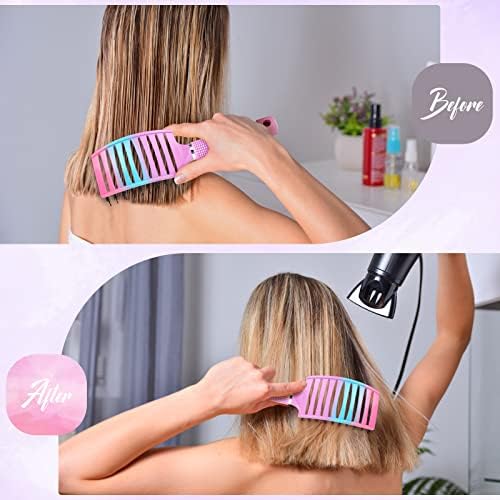 Boar Bristle Hair Brush Curved Vented Detangler Brush Faster Blow Drying, Paddle Detangling Brush for Women Men Kids Wet Dry Long Curly Thick Straight Hair, Make Hair Shiny and Healthier(Purple+Green) - Image 4