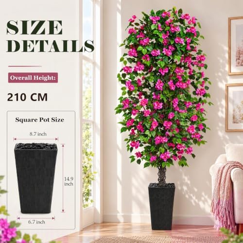 Artificial Bougainvillea Tree 7FT, Fake Tree with Flowers Black Planter - Image 2