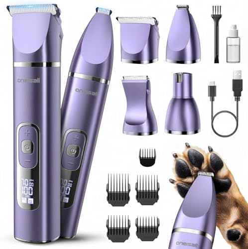 oneisall 4 in 1 Dog Grooming Kit with LCD Display Purple by oneisall