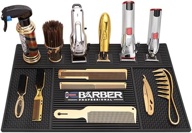 Magnetic Barber Mat for Station Barber Organizer Mat for Clipper Salon Station Tools with 6 Slots for Clippers Salon Barbershop Work Station Pads anti slip 19" X 12.5”-Black by IEBARBER