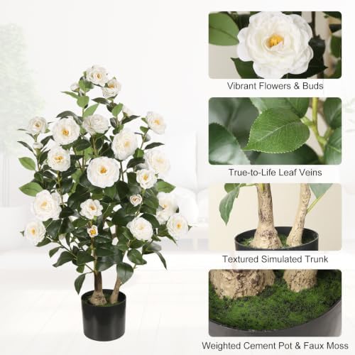 3FT Artificial Camellia Tree, White Flowers, 2 Pack - Image 3