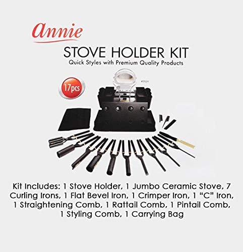 Annie Professional Thermal Curling Iron Holder Kit, 17-Piece Ceramic Stove Set, High-Heat Salon Curling Iron & Hot Tool Station, 825F, Black, Jumbo - Image 3
