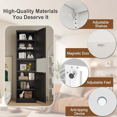 67" Tall Narrow Bathroom Storage Cabinet, Metal Pantry Cabinet, Black - Image 4