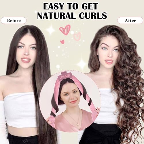 ZILAMPU No Heat Overnight Curl Headband, 70" Soft Wave Hair Rollers for Long Hair, 9 PCS Hair Curling Rods Gift Set - Pink - Image 4