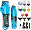Professional Hair Clippers for Men, Cordless Barber kit for Hair Cutting & Grooming, Hair Clippers and Trimmer Set for Barber Haircut with LED Display, 8 Fade Taper Combs(Blue Set) by Tuanchuanrp