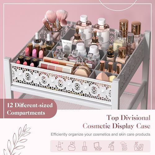Makeup Organizer, Large Skincare Organizers, Make Up Organizers for Vanity, Makeup Storage Cosmetic Organizer with Drawer, Bathroom Vanity Organizer Makeup Holder Cart for Skin Care Hair Tool Beauty - Image 2