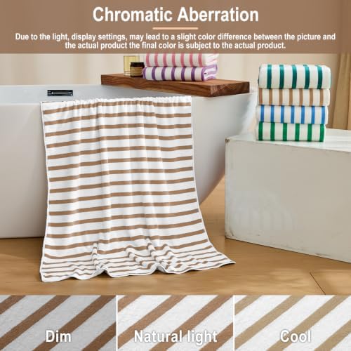 JML Microfiber Beach Towels Set, 6 Pack, 27" x 55", Cabana Stripe Coffee - Image 5
